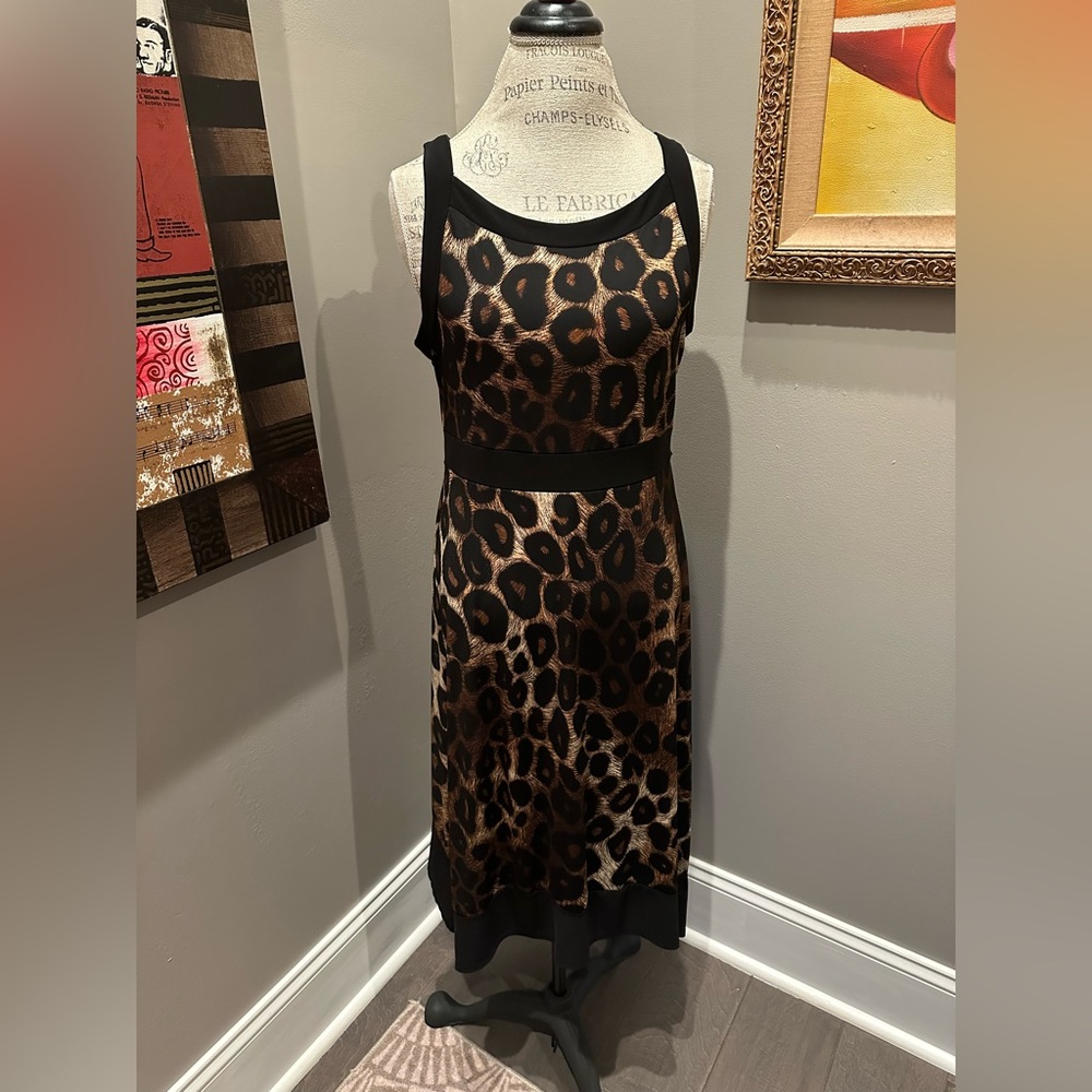 Elie McCarthy Animal Print Asymmetrical Midi Dress EUC